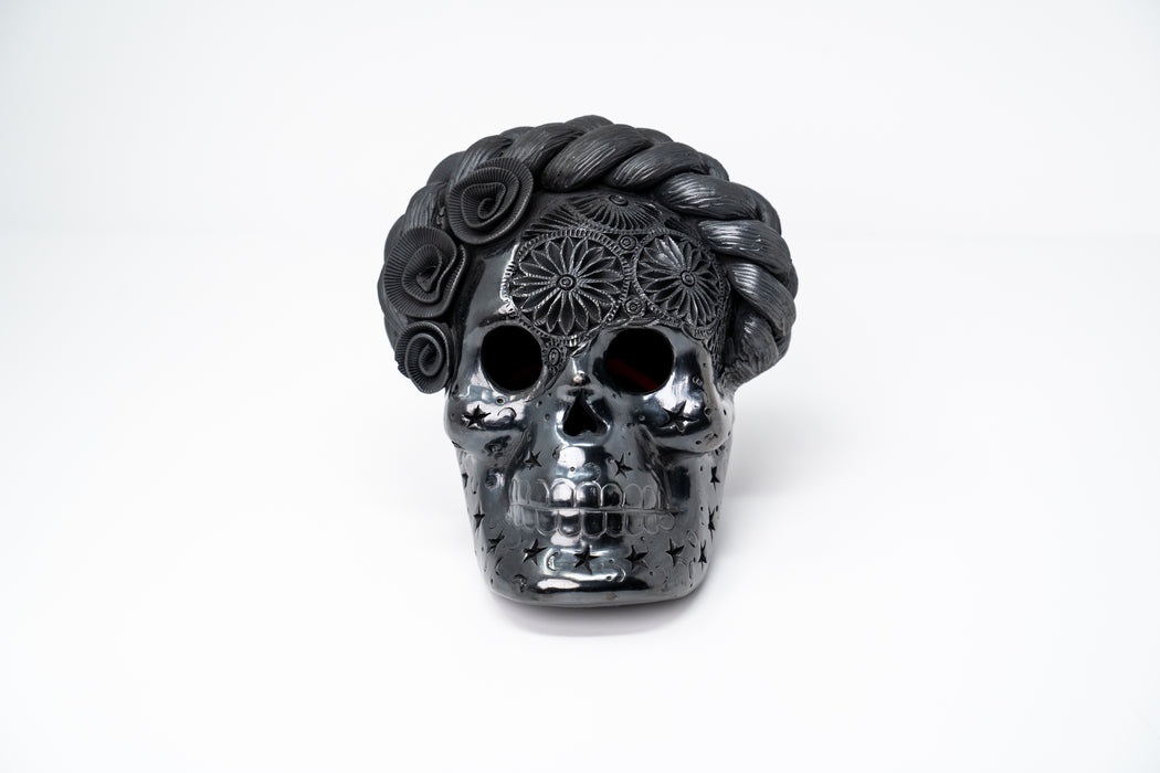 La Catrina de Barro Negro: Frida Kahlo Inspired Ceramic Skull
