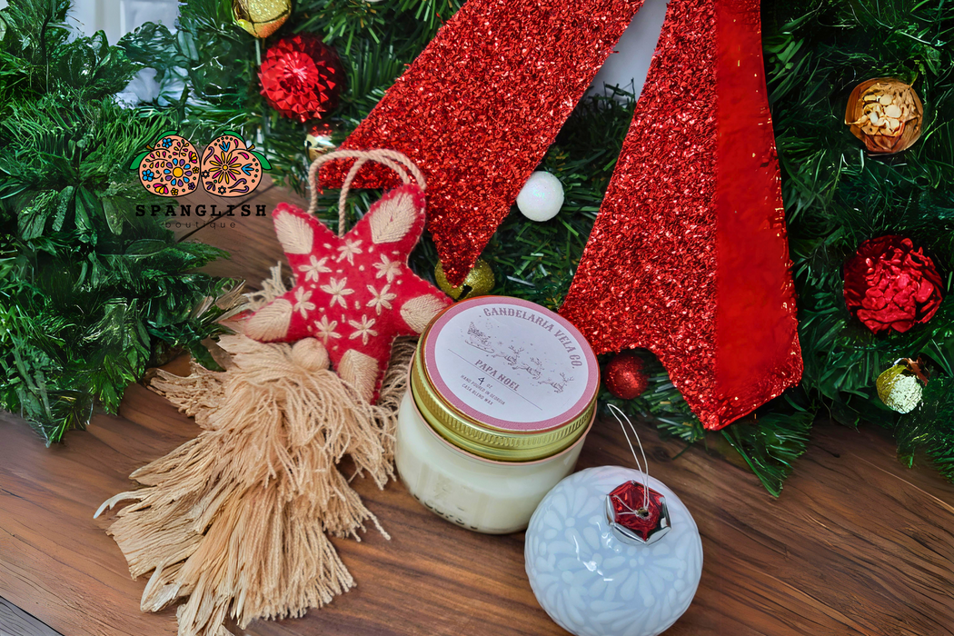 Mexican Holiday Magic: The Posada Box - Handcrafted Felt and Talavera Ornaments with Christmas Scented Candle