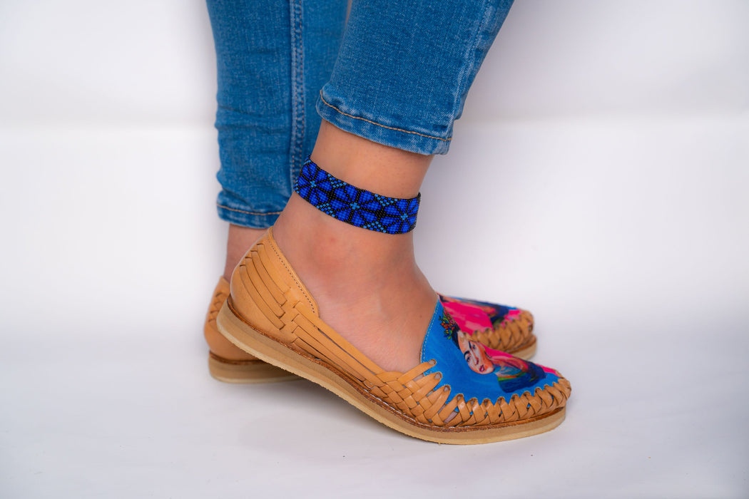 Beaded Blue Hues Peyote (Flower) Anklet
