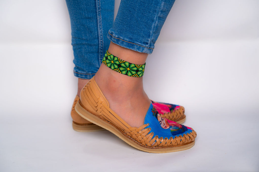 Beaded Dark Green Hues Peyote (Flower) Anklet