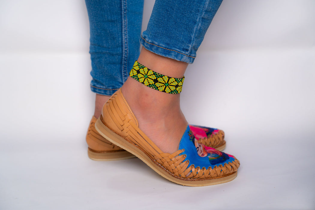 Beaded Green Hues Peyote (Flower) Anklet