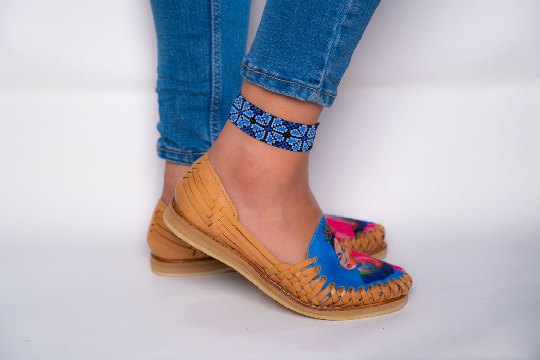 Beaded Light Blue Hues Peyote (Flower) Anklet