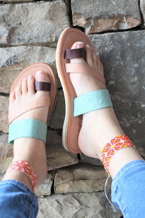 Playa (Beach) Floral Teal/Tan Huaraches