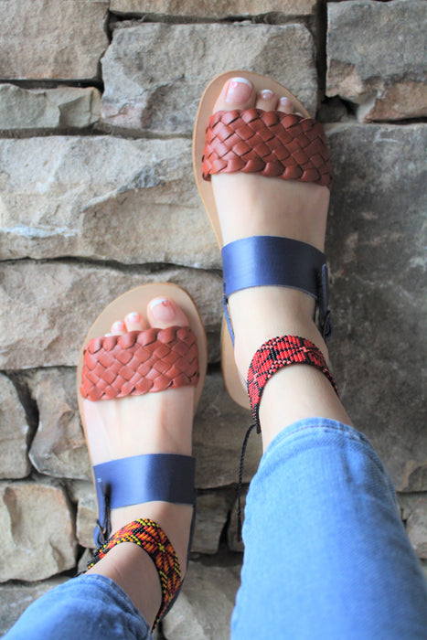 Madeline Open-toe Huaraches Navy/Brown Huaraches