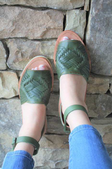Army Green Cross Open-Toe Huaraches