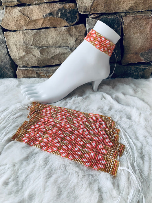 Beaded Pink and Gold Peyote (Flower) Anklet